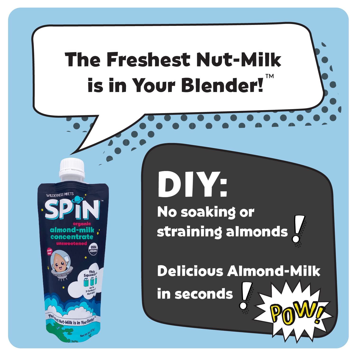 Wilderness Poets SPiN Organic Almond Milk Concentrate Unsweetened - Make Almond Milk or Non-Dairy Creamer for Coffee Tea — view 3