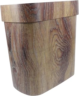 Narrow Plastic Wastebasket with Wood Grain Pattern Oval-Shaped Open Top Garbage Bin and Stain-Resistant Trash Can for Bathroom Bedroom Kitchen Use