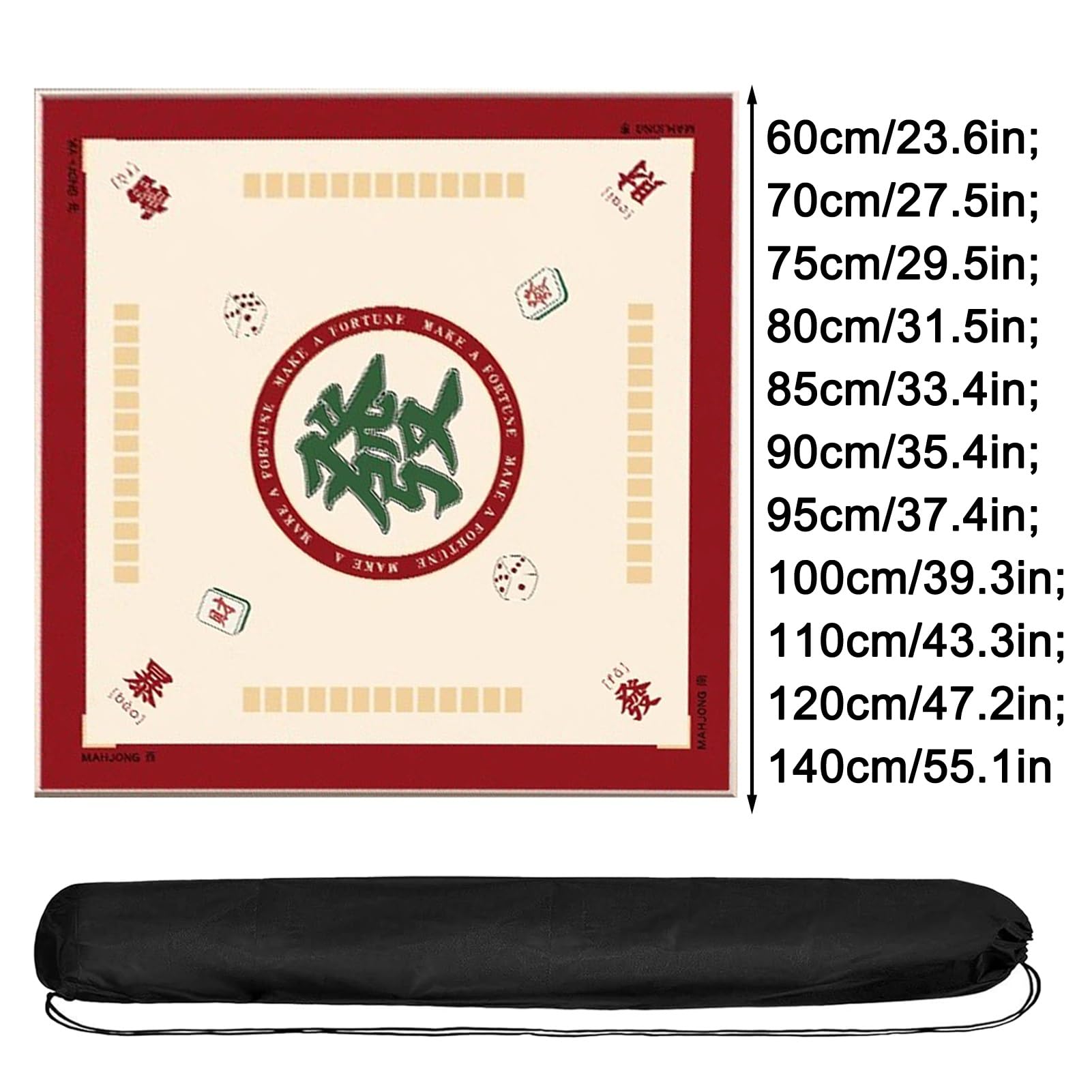 Mahjong mat Kwadratowa mata stołowa do gry w mahjonga, gumowa mata antypoślizgowa z torbą ze ściągaczem, do gier karcianych w pokera i gier planszowych(Khaki,110cm/43.3in)