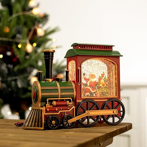 Miniatura 4 de Linterna de globo de nieve de Navidad, Papá Noel en tren musical LED brillante con temporizador de 6 horas, funciona con pilas y funciona con USB,