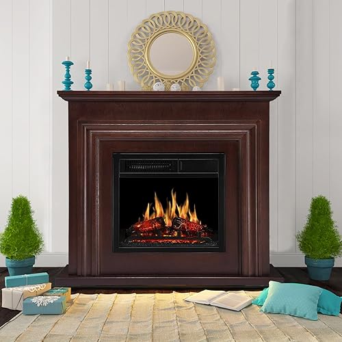 Miniatura 6 de Chimenea eléctrica de 36 pulgadas con chimenea, calentador de chimenea interior con brillo realista y ajustable, chimenea independiente con control