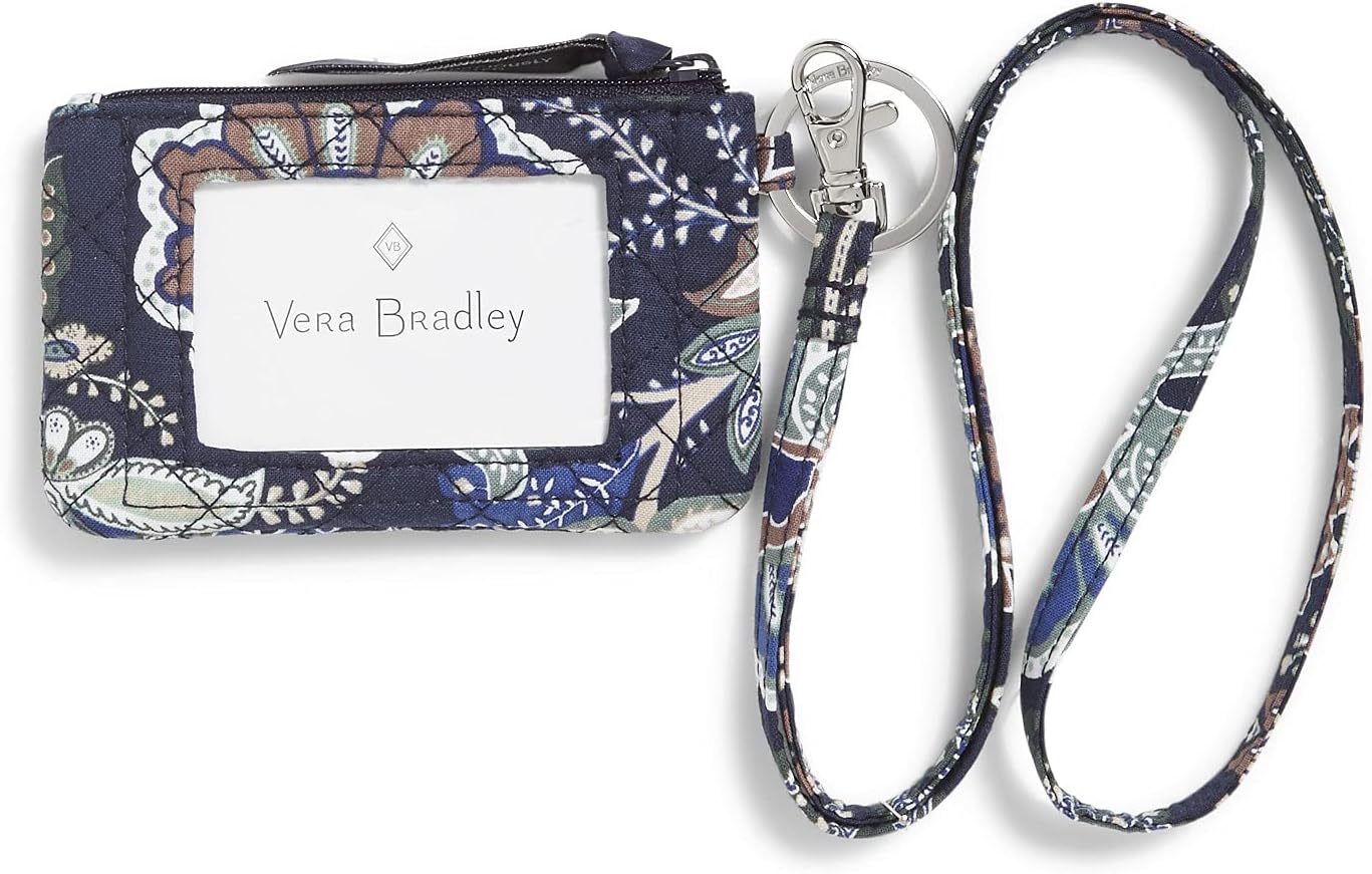 Vera BradleyWomen's Cotton Zip ID Case and Lanyard Combo, Java Navy Camo - Recycled Cotton, One Size