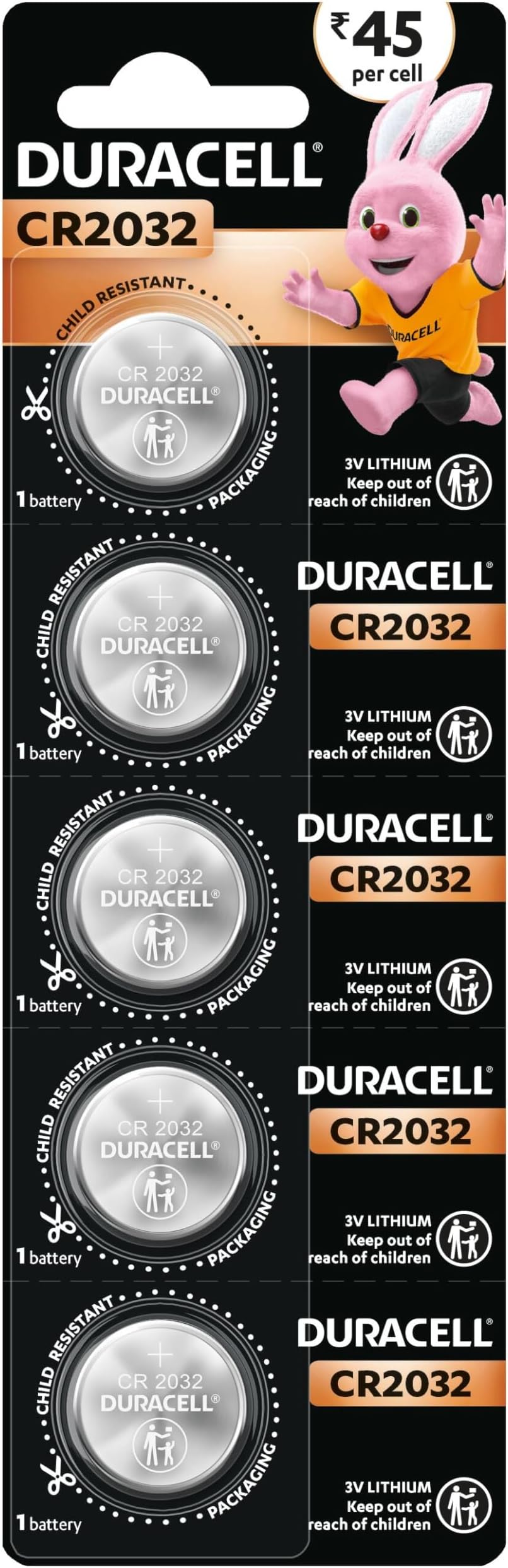 - Duracell CR2032 Lithium Coin Battery, Pack of 5, Specialty Devices, Child Resistant Packaging, Electronic car Keys, Scale