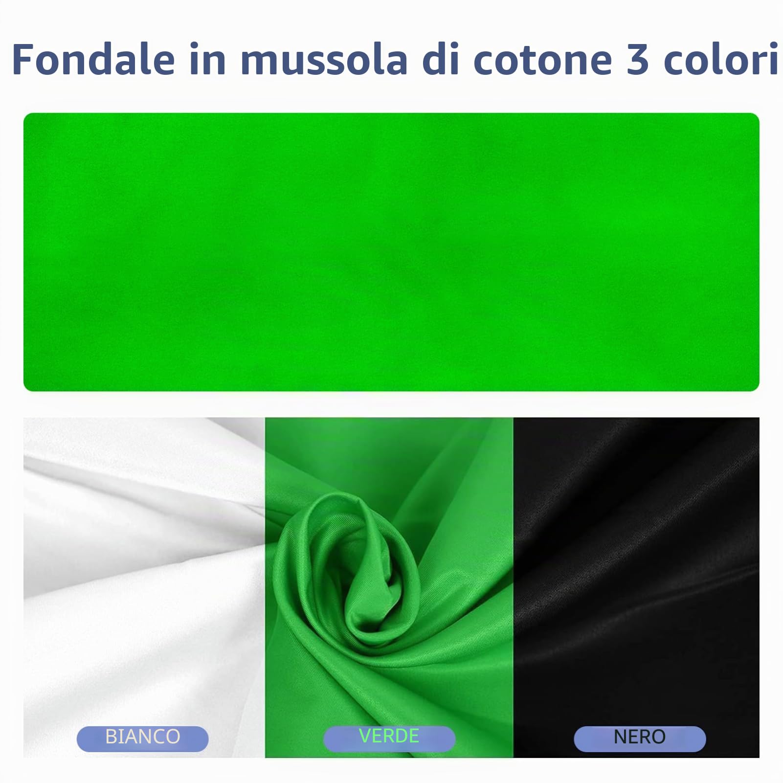 EMART 2,6x3m Sistema di Supporto Sfondo Fotografico con 3 Sfondi in Mussola | Nero, Bianco, Verde, Supporti Fondale, Ritratto, Studio Fotografia, Streaming Video