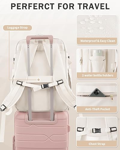 Miniatura 7 de FALARK INC - Mochila de viaje de mano, 40 L, mochila de viaje aprobada para vuelo grande con estructura de equipaje para mujer, Beige, Mochilas de