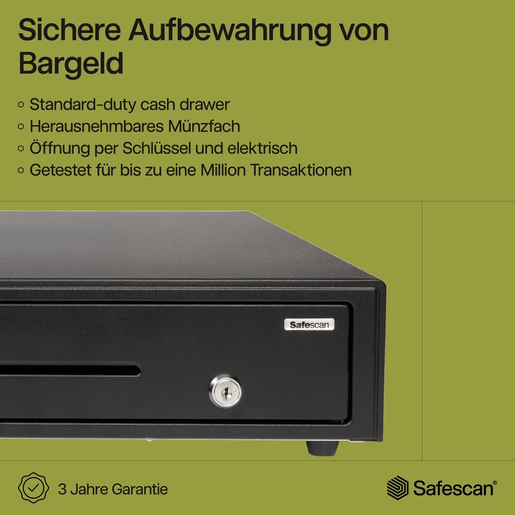 Safescan SD-4141 Standard-Duty Cash Drawer 4 Note 8 Coin Slots RJ-12 Connection 41x41.5x11.5 cm