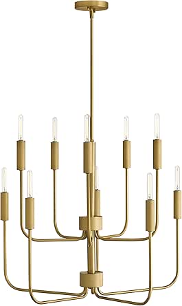 Lark Austen Medium Multi Tier Chandelier, Transitional, 1-6" and 2-12" Downrods, Lacquered Brass Finish
