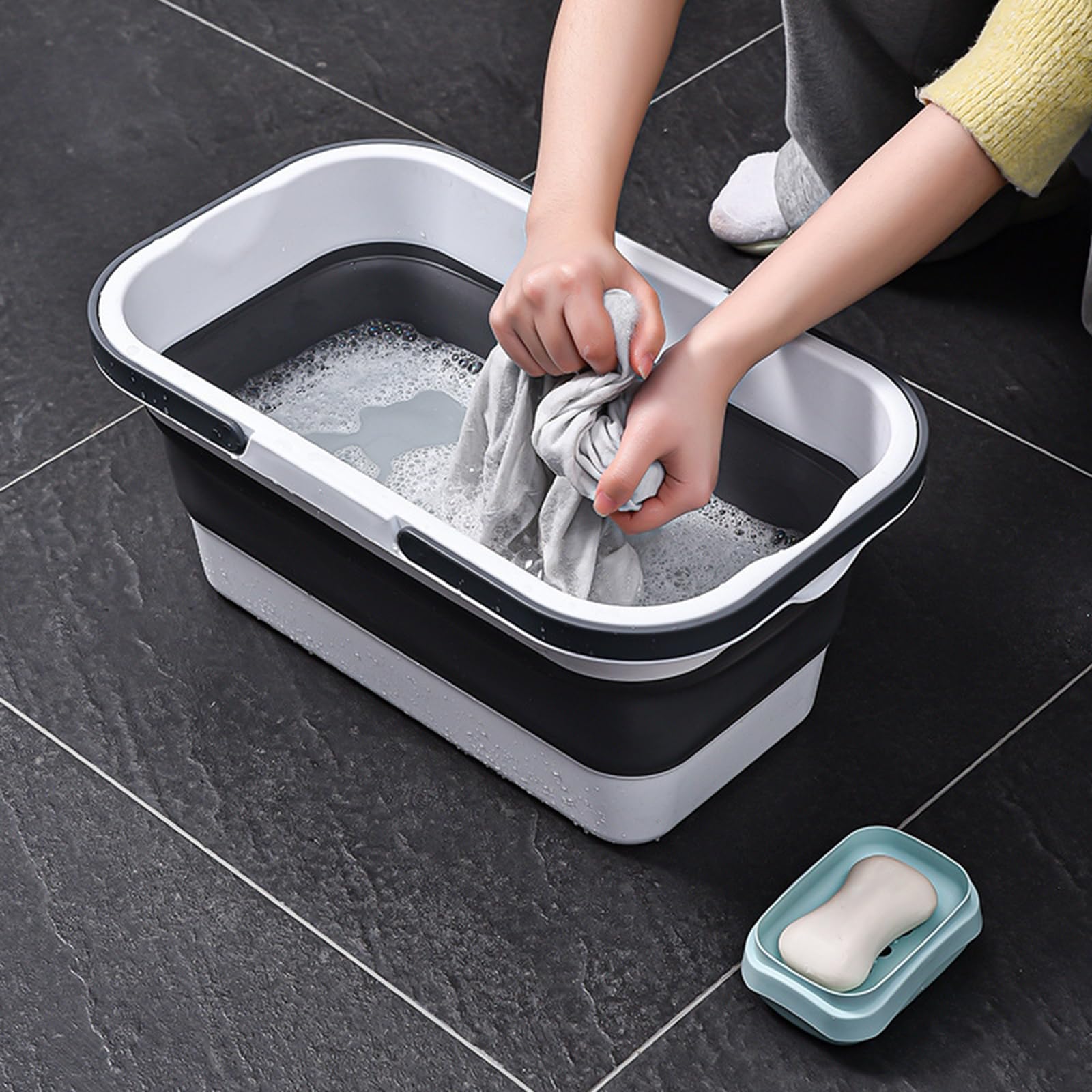 Cubo plegable portátil para fregona que ahorra espacio, solución de lavado, verduras, frutas, limpieza del hogar, suministros para el hogar, cubo de pesca portátil