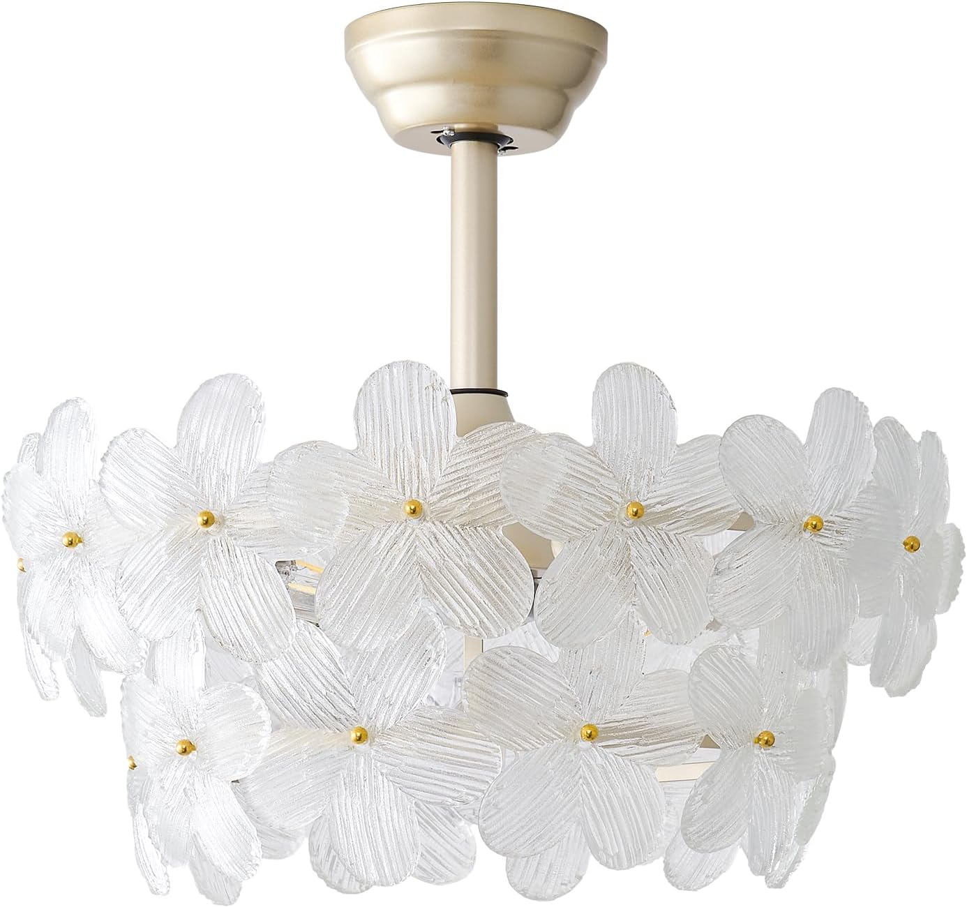 20" Gold Crystal Fandelier Ceiling Fans with Lights, Gold Flower Chandelier Ceiling Fan with Light Remote Control, Morden Caged with 6 Speeds for Bedroom, Nursery, Living Room(Clear)