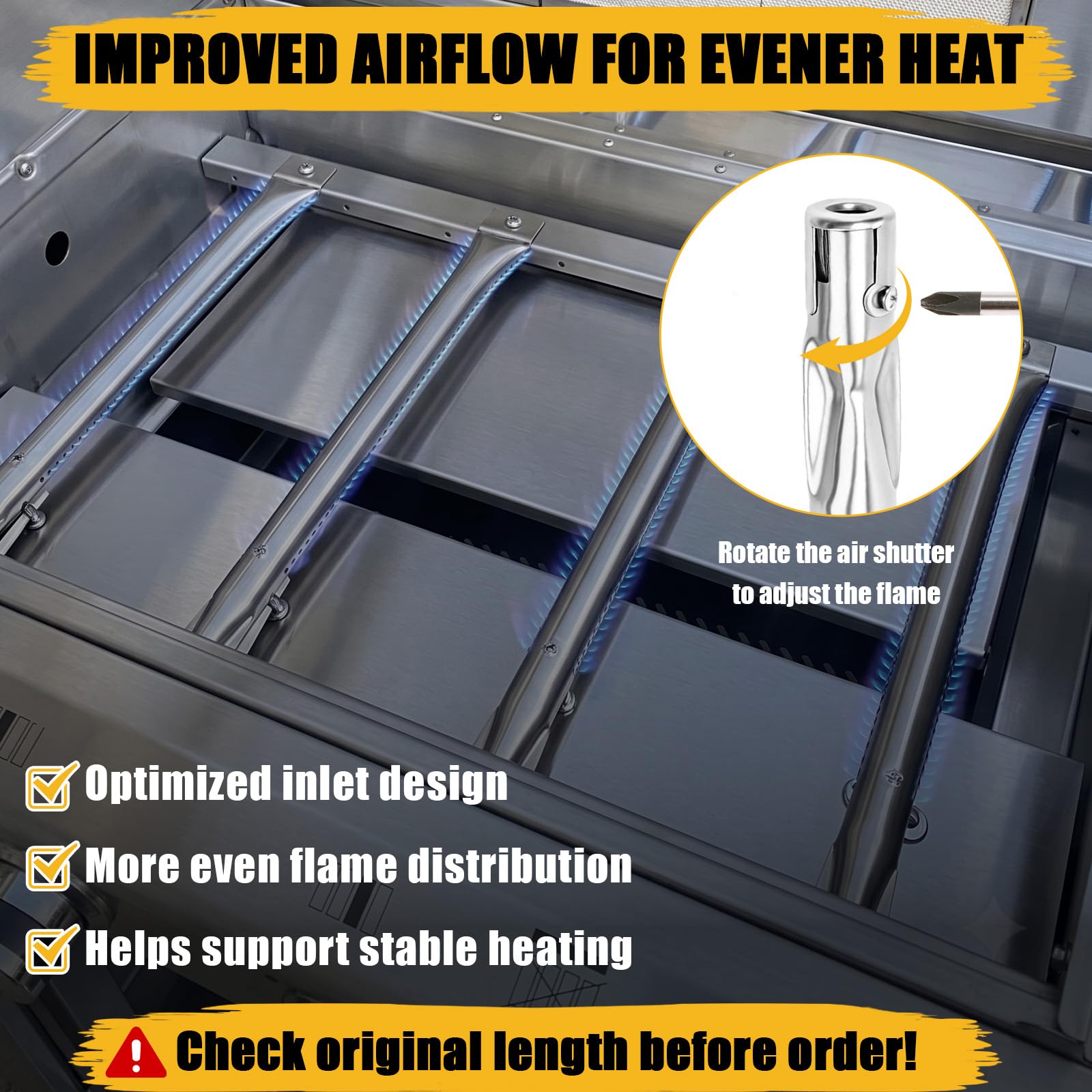 GFTIME Edelstahl Brenner 42 CM Set für BBQ Grillware, Broilmate, Charmglow, Tepro, Master Forge, Flame Rohrbrenner, Gasgrill Ersatzbrenner, Ersatzteile Brennerrohr, Heckbrenner, Verteiler
