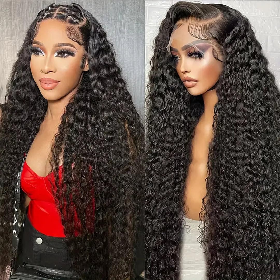 HAVI KING Deep Wave Lace Front Wigs Human Hair with Baby Hair 13x6 Glueless HD Full Lace Front Wig Pre-Drawn Bleaching Knot 200% Density Deep Curly