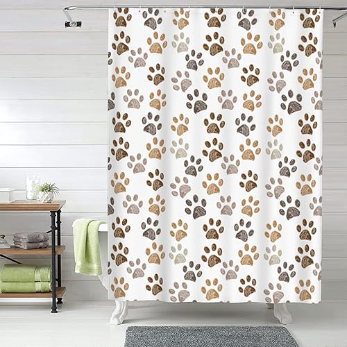 Miniatura 3 de Cortina de ducha de plástico con estampado de patas de perro, 60 x 72 pulgadas, cortinas de ducha extra largas para baño, juego de cortinas de baño