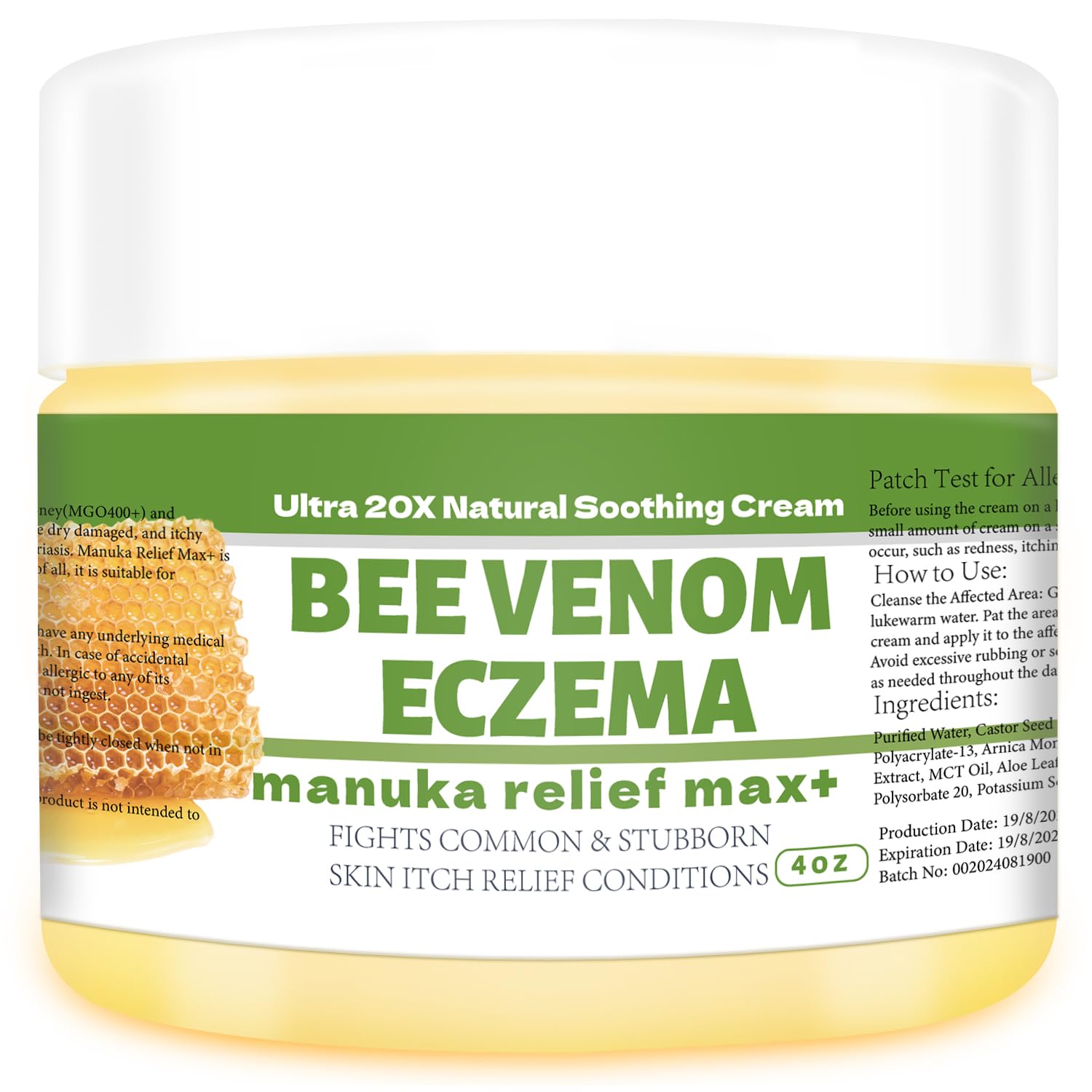 Manuka Honey Psoriasis Eczema Skin Soothing Cream - Hand & Body Moisturising Lotion Release, Natural Original Formula for Dry, Itchy and Rash Skin, Skin Soothing Moisturiser For Children, Adults, Baby