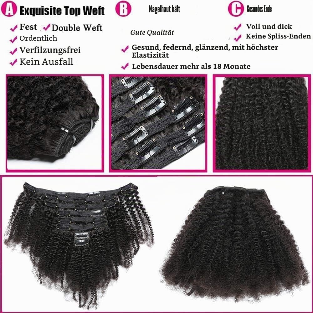 18 Zoll 8A Remi Human Hair Clip in Extensions 8Pcs/Set Afro Kinky Curly Double Wefts für Schwarze Frauen Natürliche Farbe 120 Gramm/Set