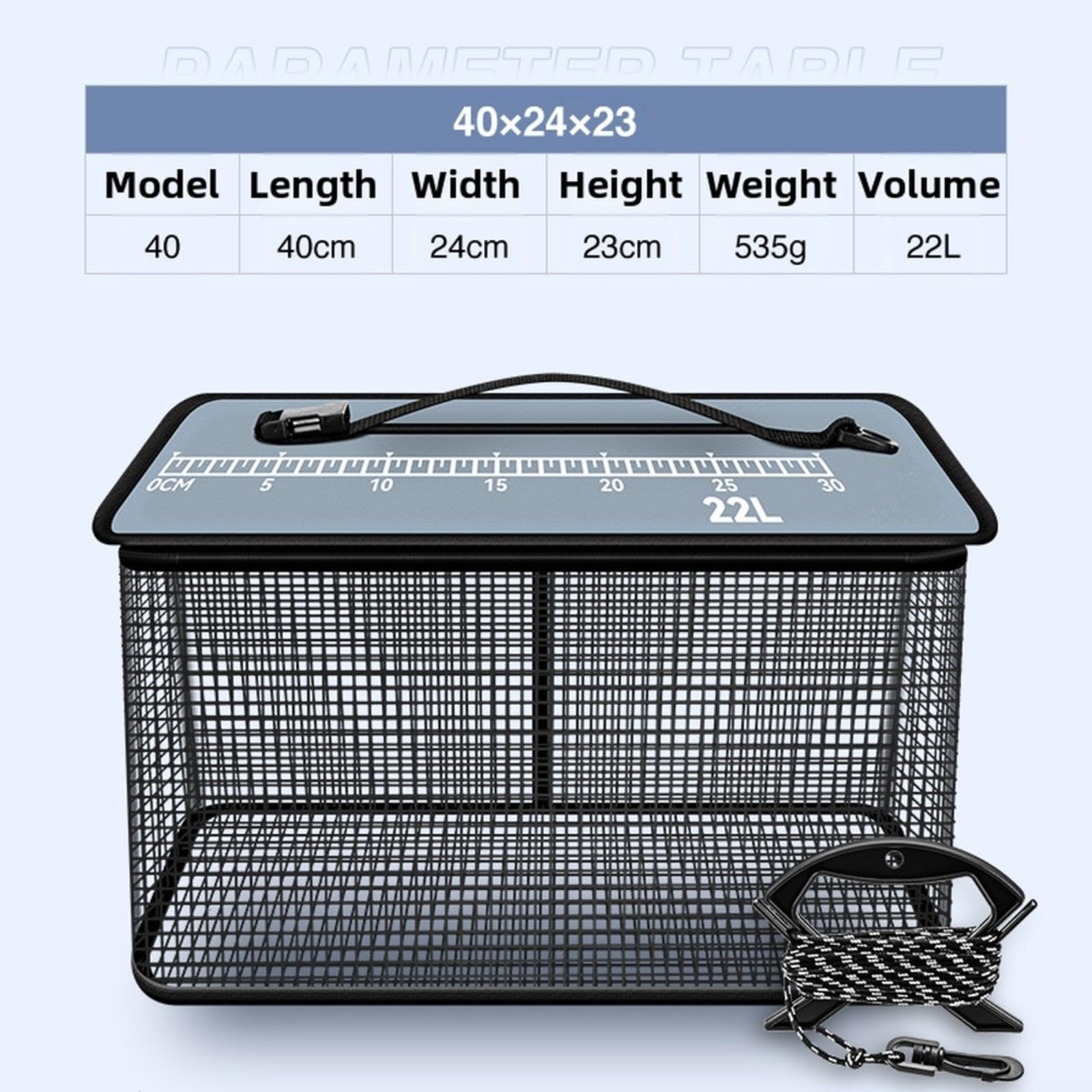 Cestino da pesca portatile ad asciugatura rapida con filo in nylon da 5 m, secchio galleggiante Keepalive Sea Rock Shore per kayak e pesca in barca, 45 x 26 x 26 cm