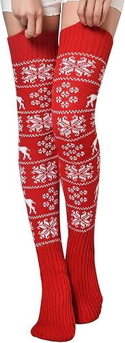 YELAIVP Suéter de punto navideño para mujer, calcetines altos hasta el muslo, calcetines sobre la rodilla