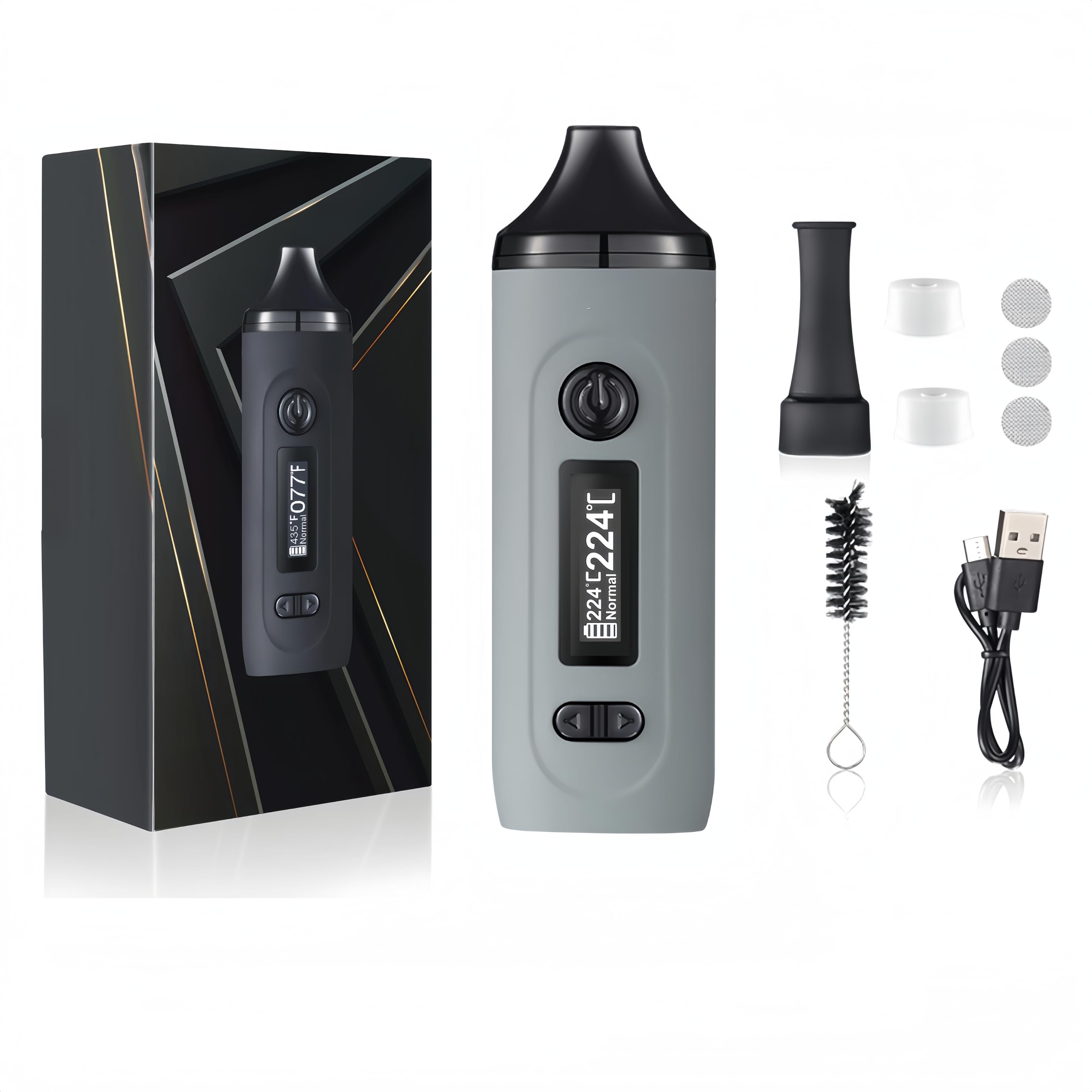 KinZon Vaporizzatore gemini per erbe secche, display OLED e controllo della temperatura, riscaldamento rapido in 30s (Grigio)