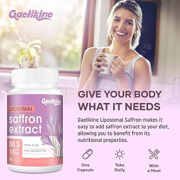 Liposomal Saffron Supplements 88.5 mg, 100% Pure Saffron Extract Capsules, Premium Liposomal Formula, 60 Capsules, 2-Month Supply
