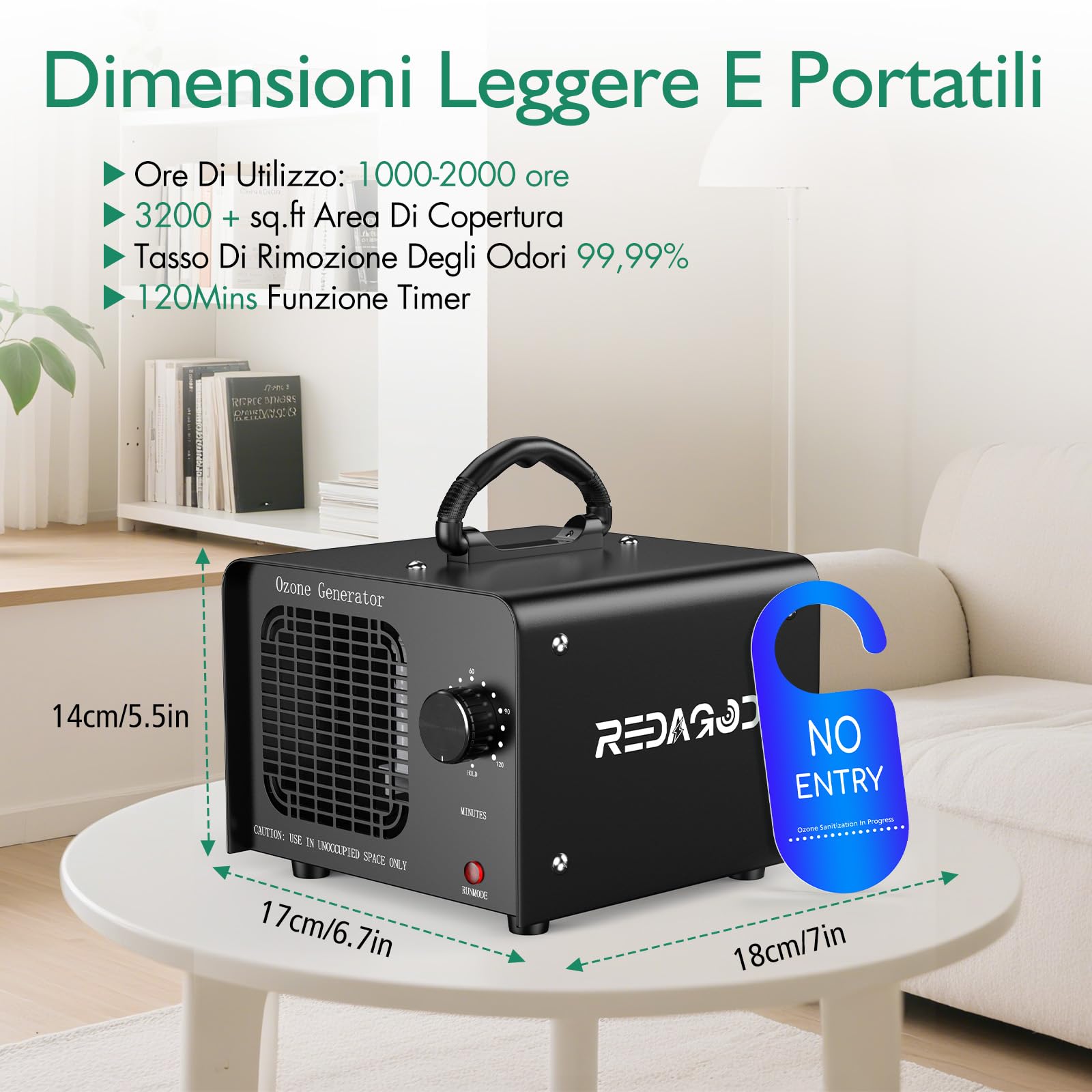 Generatore di Ozono 48000 mg/h, Redagod Purificatore d'Aria, Elimina Odori Animali Domestici Odore di Fumo, Timer Ozone Macchina 300㎡, Filtro Aria, Deodorante Auto, Per la Casa Ufficio, Hotel