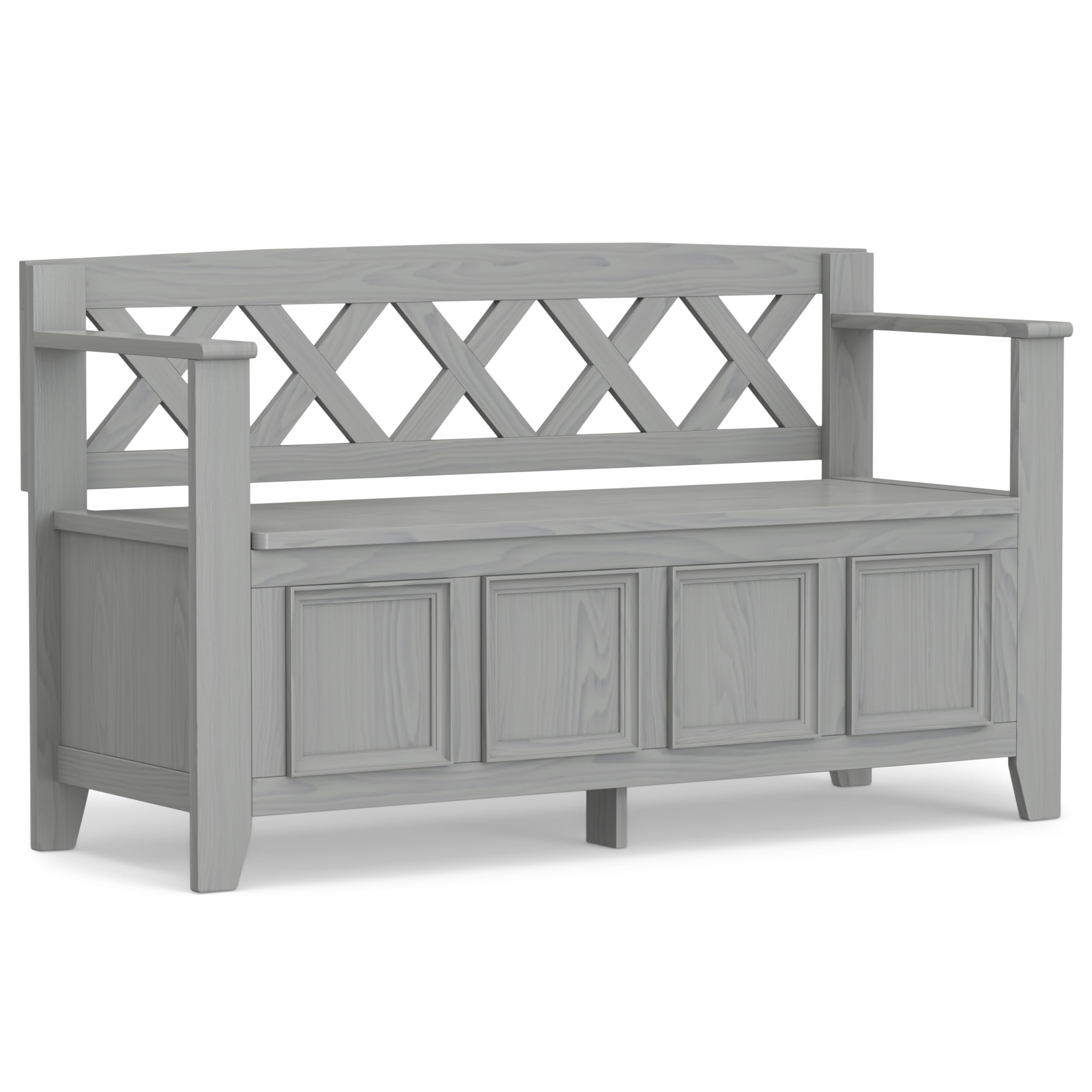 SIMPLIHOME Amherst Entryway Storage Bench - 48 inch Wide Solid Wood Hallway Seat in Fog Grey, Transitional Bench for Entryway or Living Room with