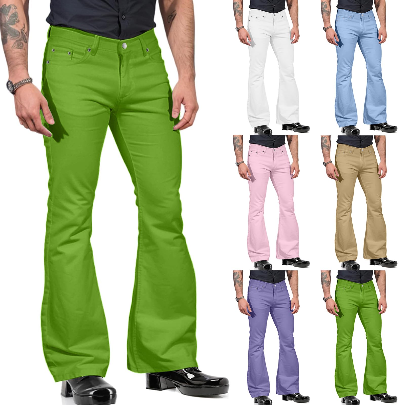 Pantalon évasé pour homme - Pantalon hippie des années 70 - Pantalon de costume hippie pour homme - Stretch classique - Tenue des années 70 - Coupe ajustée - Respirant - Style hippie disco