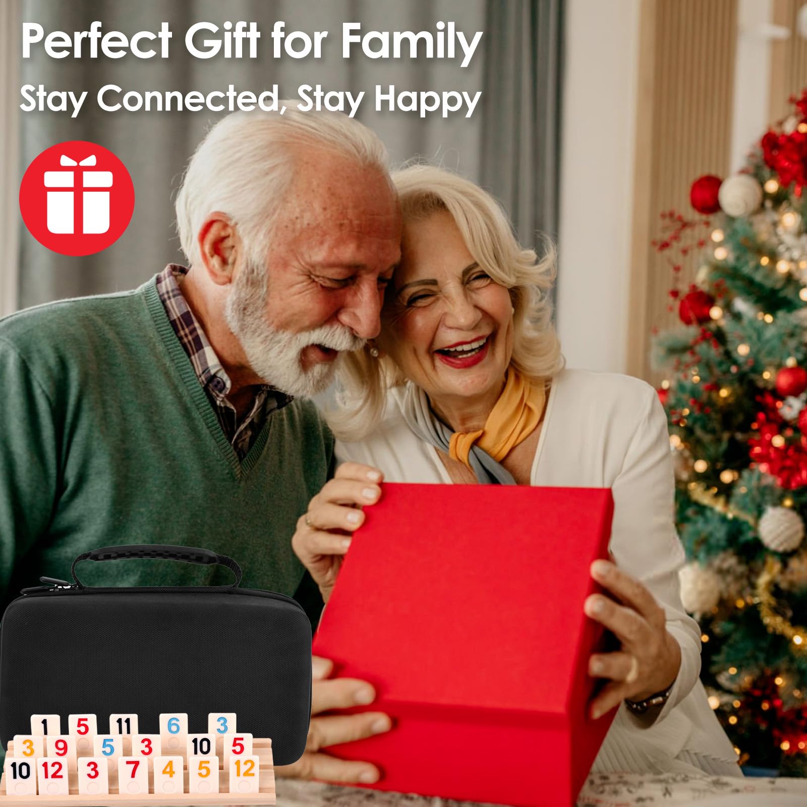 Rummy Cube Gioco per 6 giocatori con custodia da viaggio portatile, 162 piastrelle in melamina e 6 supporti in legno, classico gioco da tavolo strategico per famiglie per adulti e bambini