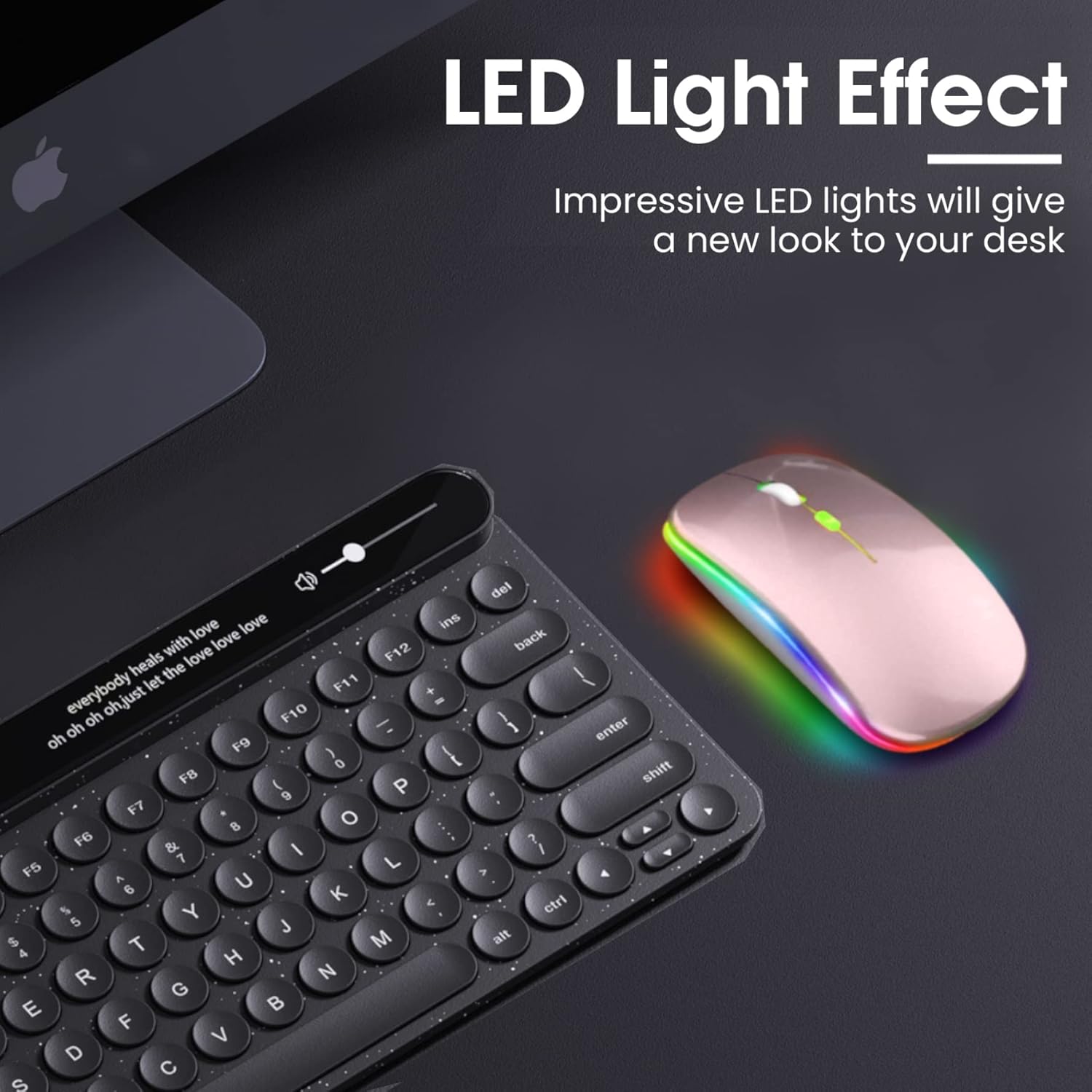 GLOBAL TECH Wireless Mouse, Rose Gold, 2.4GHz, USB Rechargeable, 3 Adjustable DPI Levels, LED Lights, Plug and Play