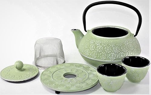 Miniatura 7 de Tetera japonesa antigua de hierro fundido, 24 onzas líquidas, tetsubin con infusor de té y salvamanteles