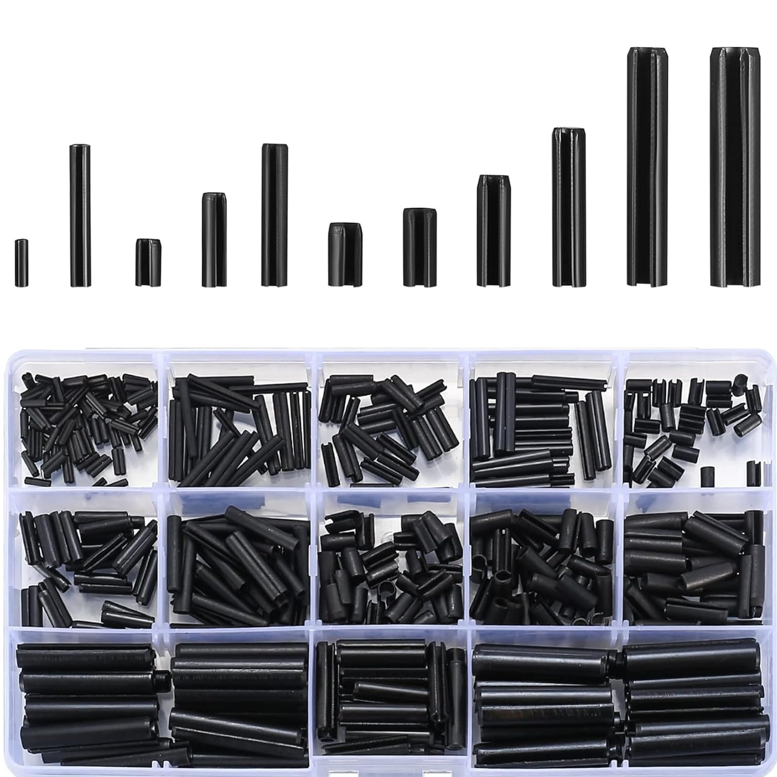 NIYATA 450 Stück Kerbstifte Sortiment,Spannstift Hohlsplinte Set,Hohl Federstifte,Geschlitzte Federstifte Sortimentskasten Spannstifte Edelstahl M2/M3/M4/M5/M6/M7/M8/M10