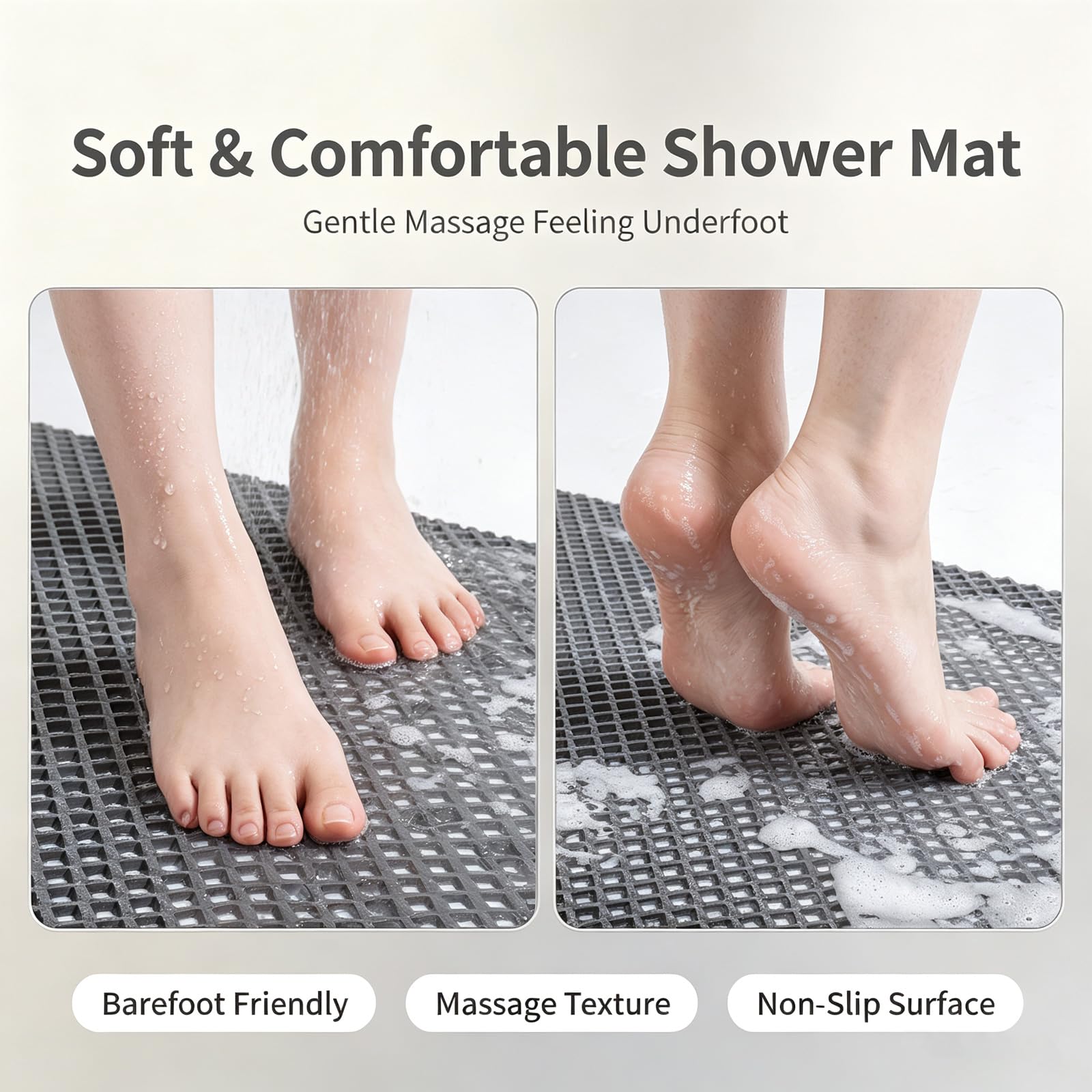 Antideslizante para Ducha 43x75cm,60x90cm,80x120cm Alfombra Bañera PVC Suave Malla calada Corte personalizable Función de masaje para los pies antideslizante por ambos lados Adecuado húmedas