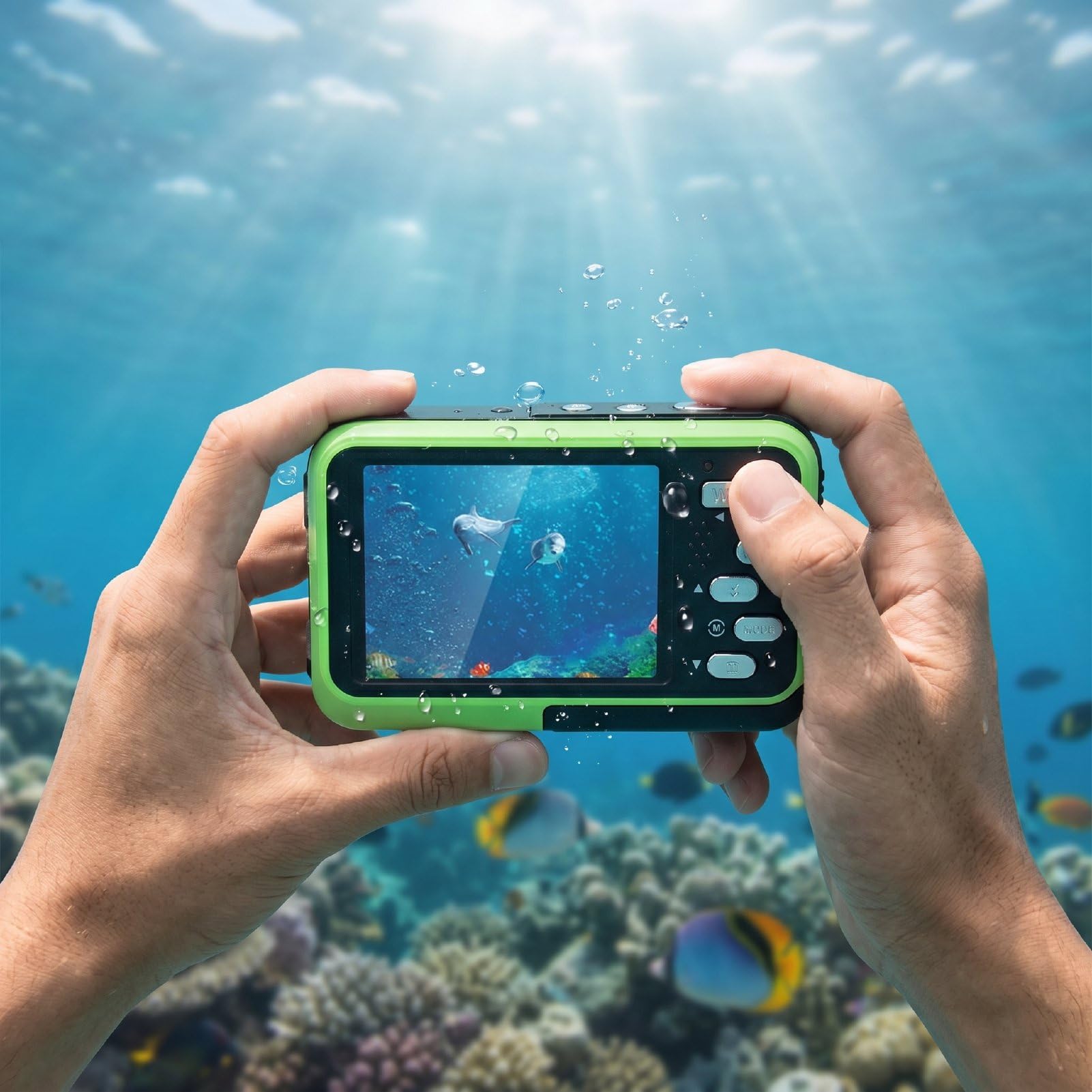 Fotocamera Subacquea, Video 5K Foto da 48 MP Selfie Fotocamera per Snorkeling Impermeabile a Doppio Schermo, Videocamera Subacquea con Custodia per Scheda da 32 GB per Snorkeling Immersioni