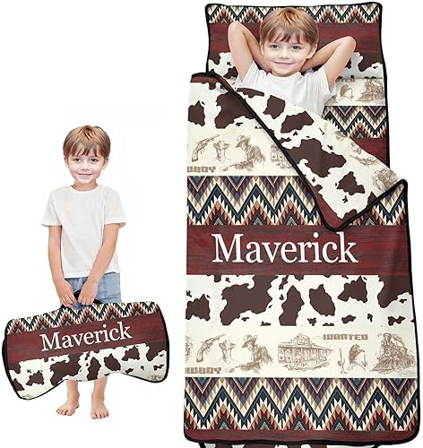Vista 7 de Juego de colchonetas personalizadas para siesta estilo vaquero occidental con nombre, saco de dormir para niños, colchón personalizado para niños