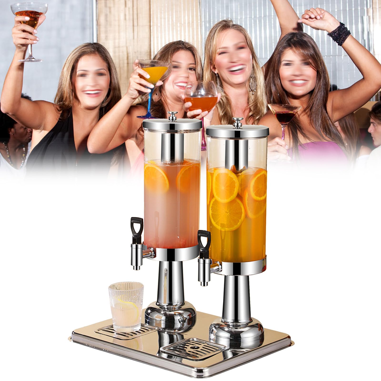 Distributeur de Boissons Froides à Double Tête de 6L, pour Les Événements à Domicile, Seau à Jus Commercial en Acier Inoxydable, Peut Être Ajouté de la Bière, des Boissons, Etc.