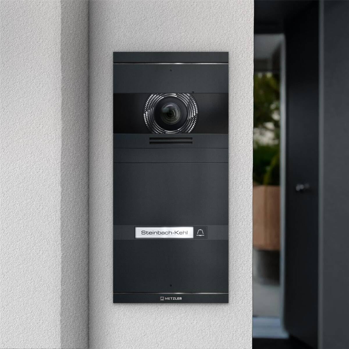 Metzler VDM10 2.0 Video Sprechanlage mit Türöffner (Stromversorgung) & Namensschild - Anschluss LAN POE - Türsprechanlage mit HD-Kamera, für 1 Familienhaus, in Anthrazit aus V2A Edelstahl