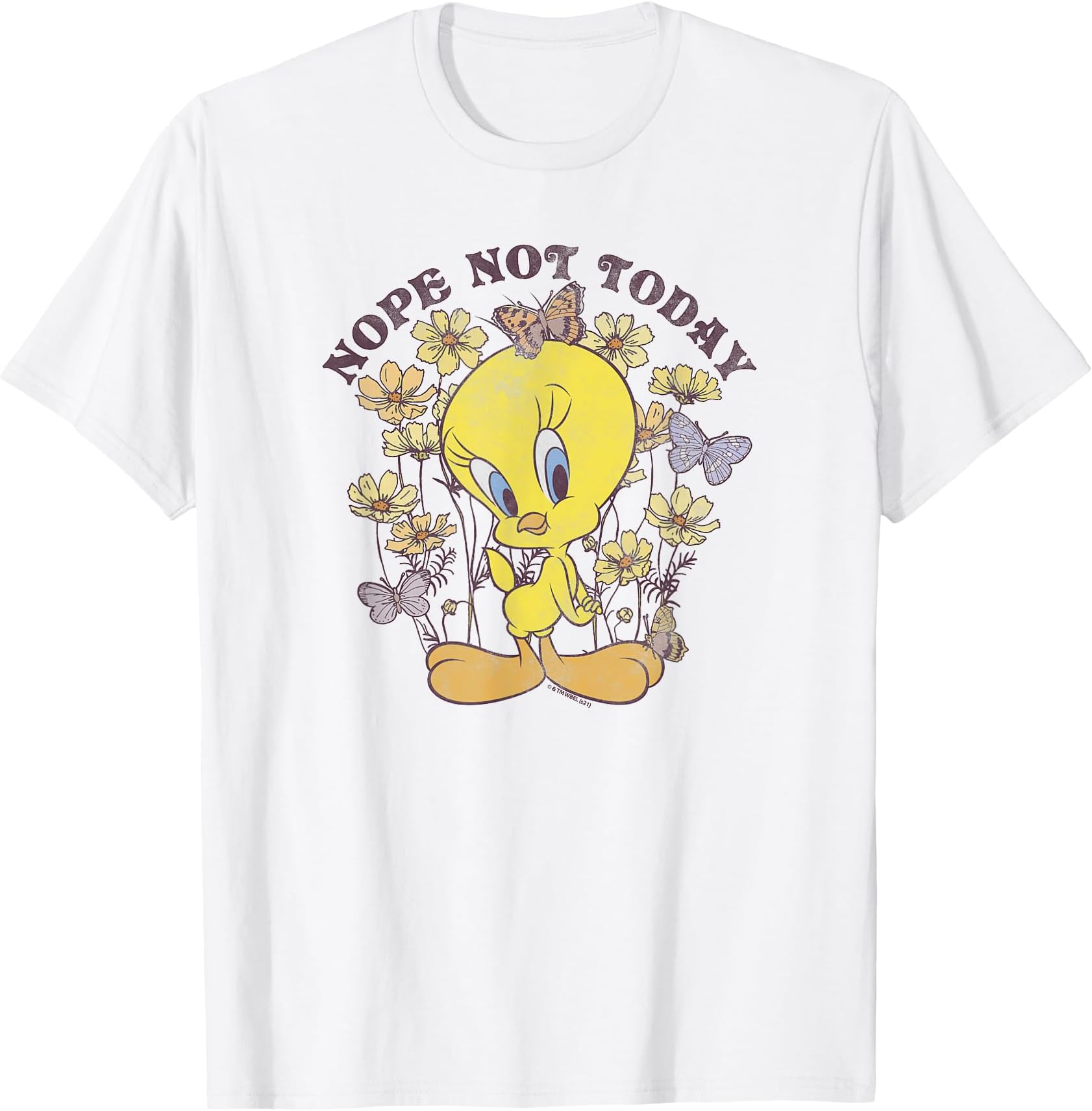 Tweety Bird Floral Butterfly Nope Not Today T-Shirt Small