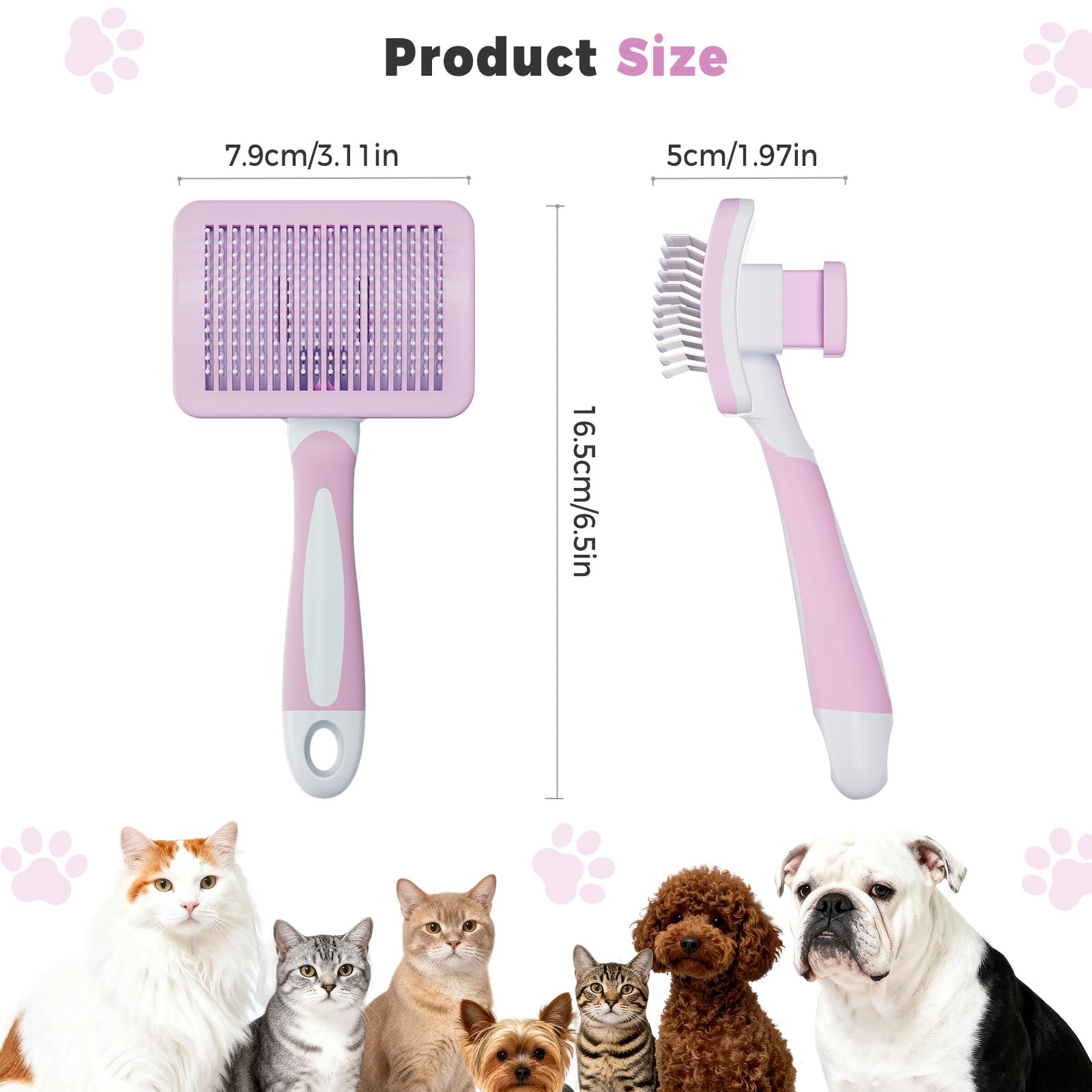 Diboniur Spazzola per Cani e Gatti, Autopulente Spazzola per Pelo Lungo e Corto, elimina efficacemente la tomentosi, sottopelo, grovigli (rosa)