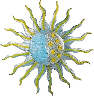 Large Metal Sun Wall Decor Outdoor, 27 Inch Sun and Moon Decor Metal Wal...