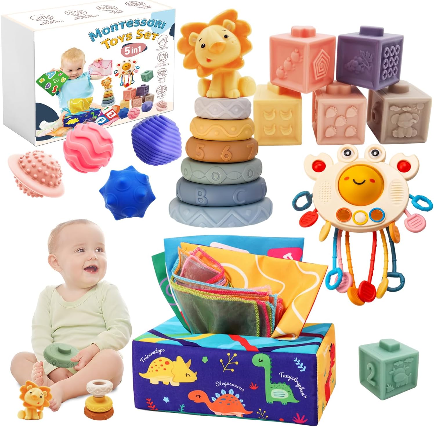Baby Montessori Toys for 6 Months Old+, 5 in 1 Baby Toys 612 Months