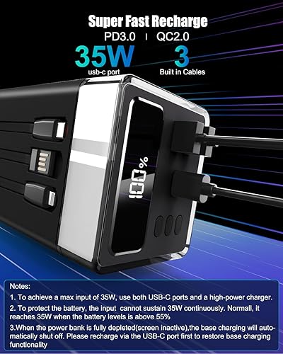 Miniatura 3 de Cargador portátil de 90000 mAh con carga rápida PD de 35 W, 6 puertos y cables integrados, luz de estado de ánimo RGB (12 modos) y linterna LED de