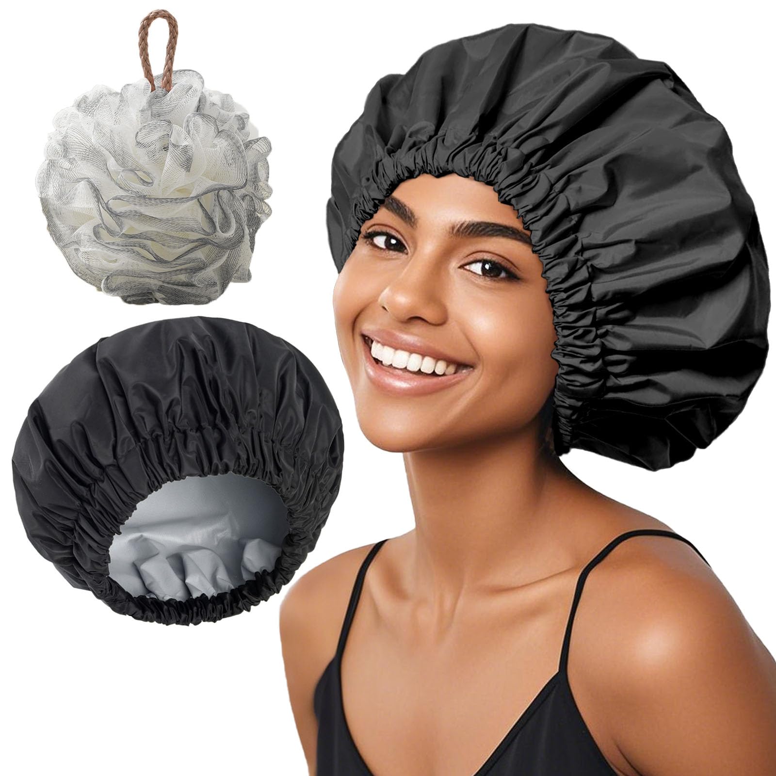 Reusable Shower Caps for Women Waterproof – Extra Large Washable Elastic Band Bath Hair Hat,Waterproof Shower Bonnet for Long Hair Braids Curly Hair