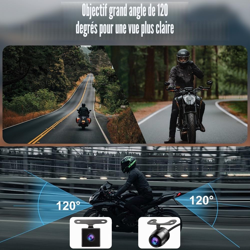 OBEST Motorrad Doppelkamera System,écran LCD d'écran de 3 Pouces 720P + 480P, -20 ℃ ~ 70 ℃ Betriebstemperatur,Motorrad Camera Doppia Traccia Anteriore e Posteriore,Doppia Action Camera Video