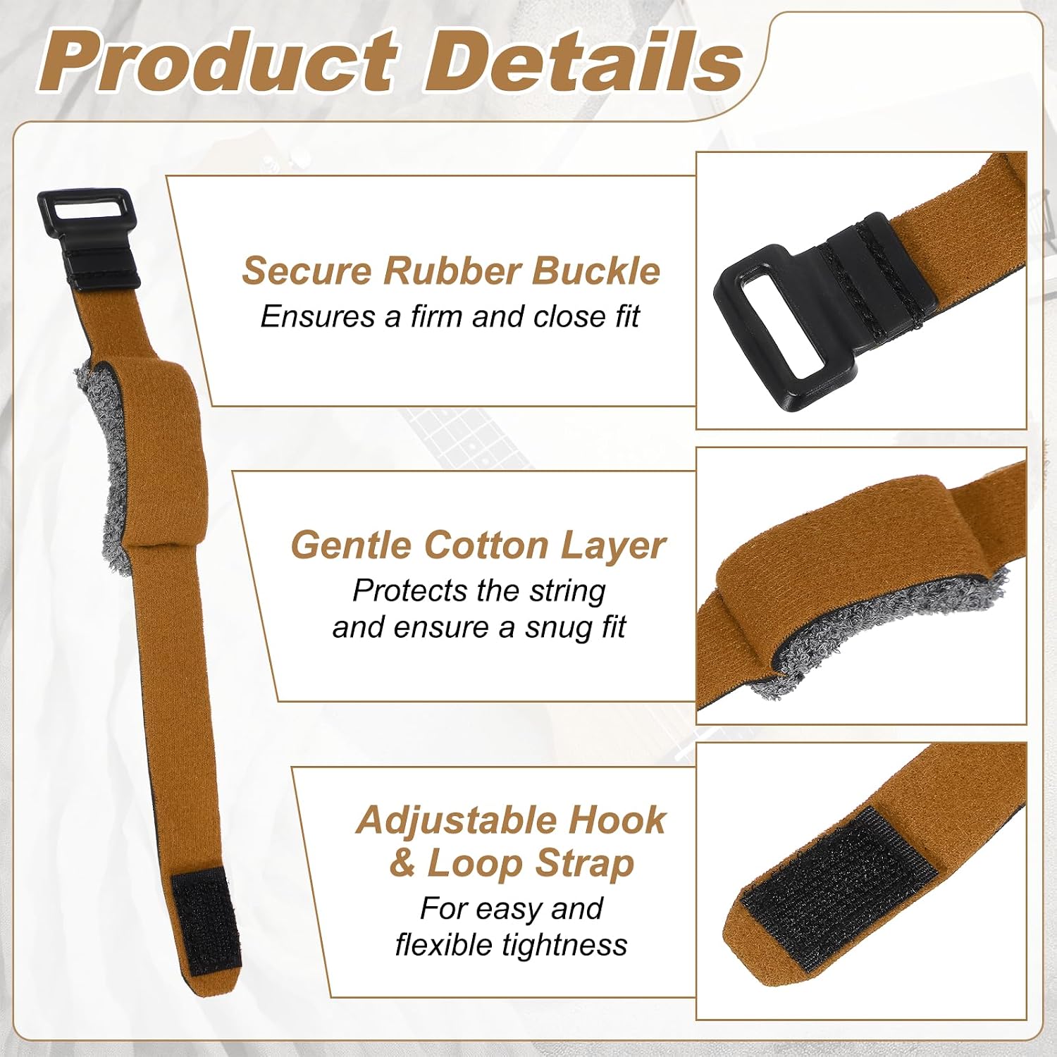 MECCANIXITY 3 Pcs Guitar String Damper, 7.8" Adjustable Guitar String Cover Tape Bass Muffler Damper Strap for Musical Instrument Accessories Electric Bass, Brown