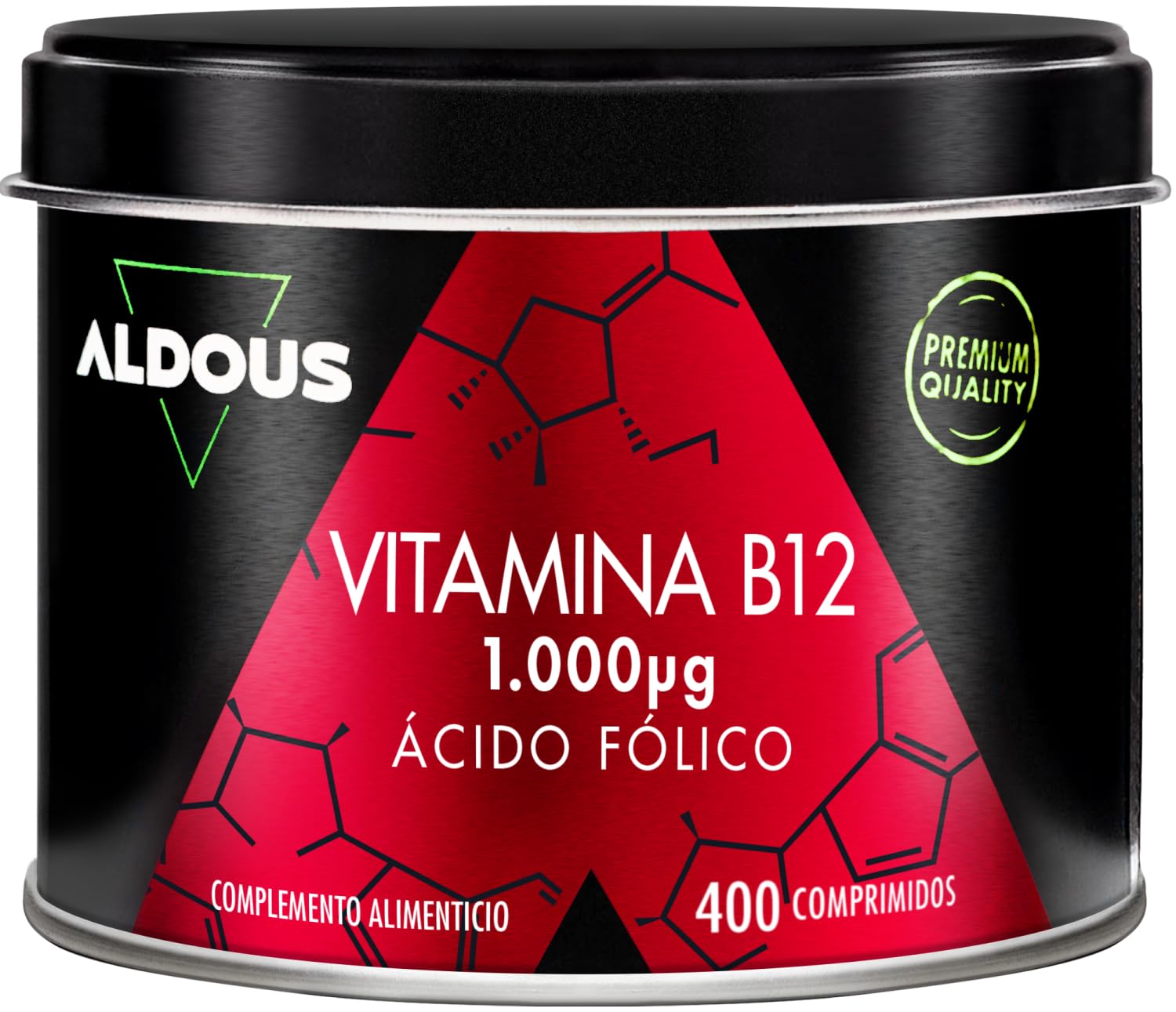 Aldous Bio Rojos Vitamina B12 1000 Mcg Y Ácido Fólico 400 Mcg - 400 Comprimidos - Más De 1 Año - Metilcobalamina - Vitamina B12 Vegana + Vitamina B9 - Para El Cansancio Y Fatiga - Sistema Inmunológico - Aldous