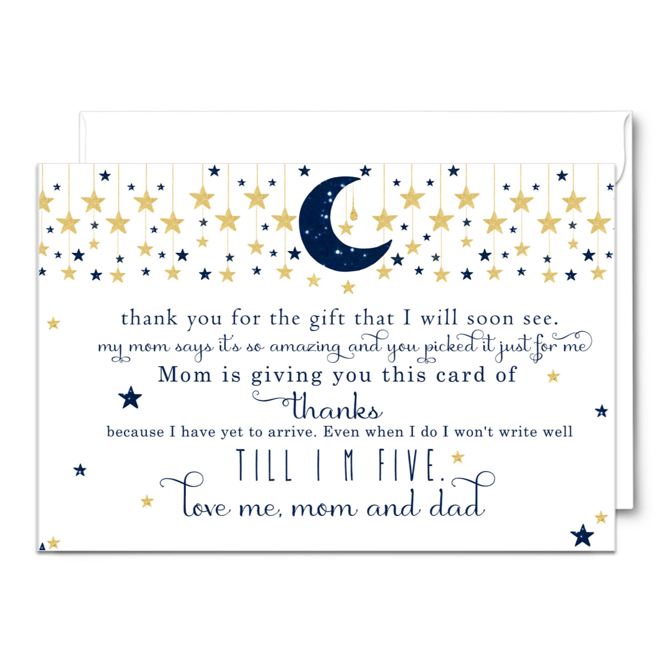 Twinkle Little Star Baby Shower Thank You Cards with Envelopes (25 Pack) Preprinted Message from Baby Boys with Customizable Space for Handwritten