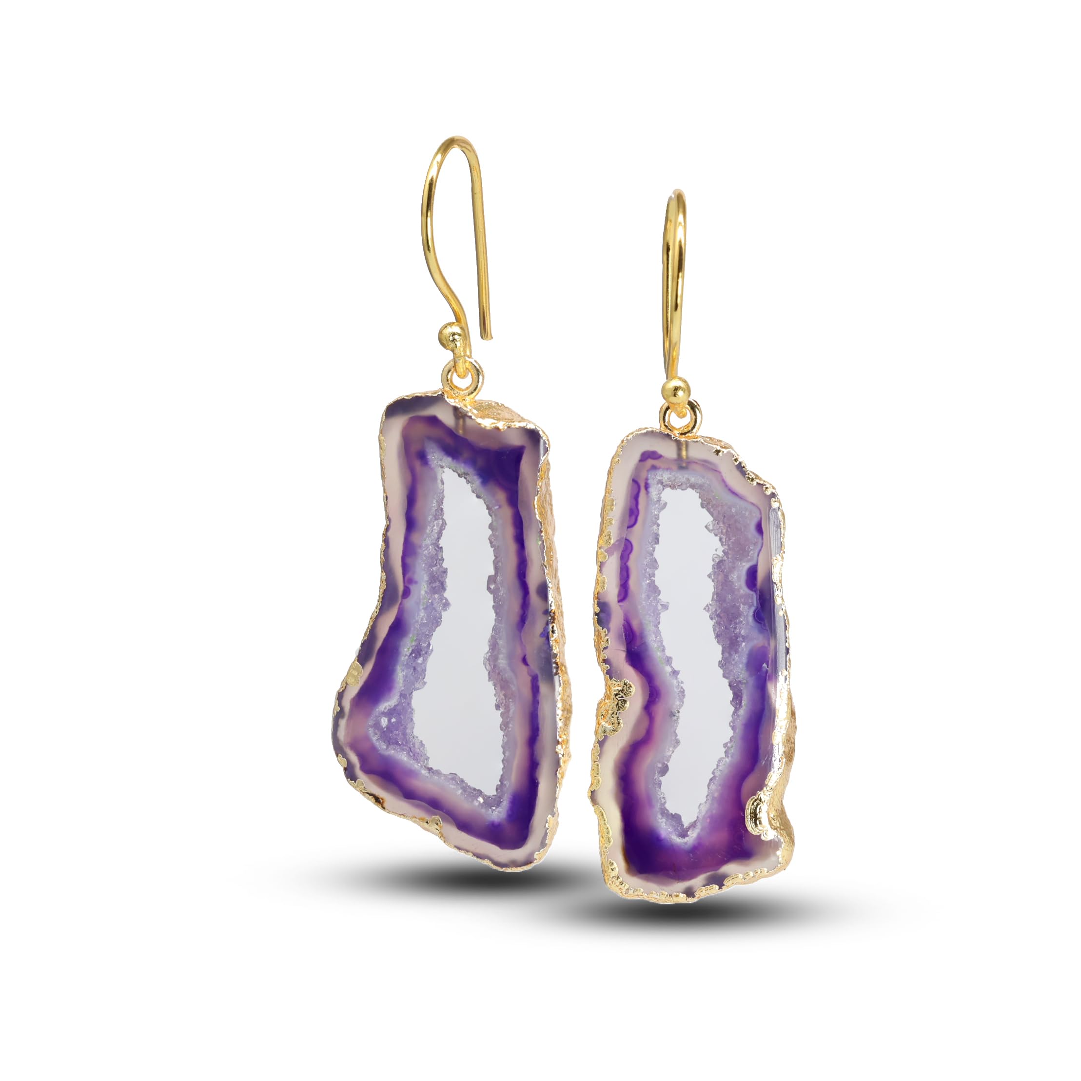 Dazzle Appeal Bespoke Unique Geode Agate Slice Druzy Gold and Silver dangle earrings for Women gemstone size approximately 30-40mm Long
