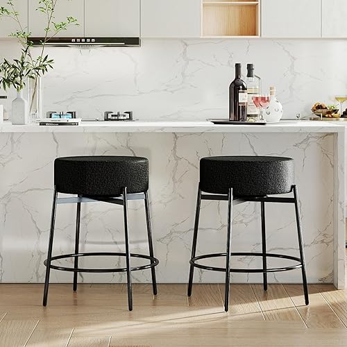 Miniatura 3 de SoarFlash - Juego de 2 taburetes de bar modernos giratorios, taburetes de barra de 24" Sherpa con asiento giratorio de altura de mostrador con