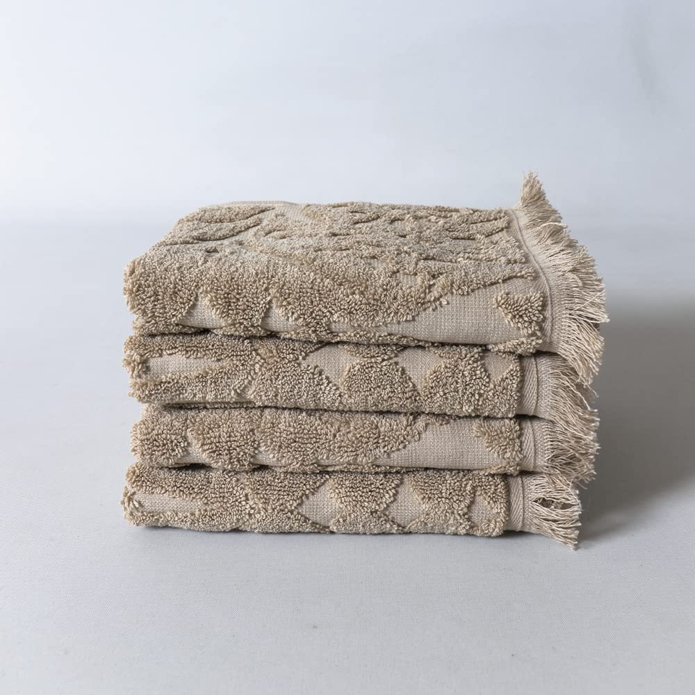 Elenora | 100% Turkish Cotton Towel | 12" x 20" | Beige | 4 PCS | Ultra Soft | Quick Dry | Highly Absorbent | Multipurpose | Eco-Friendly | Perfect for Daily Use | Green Black by Ecocotton