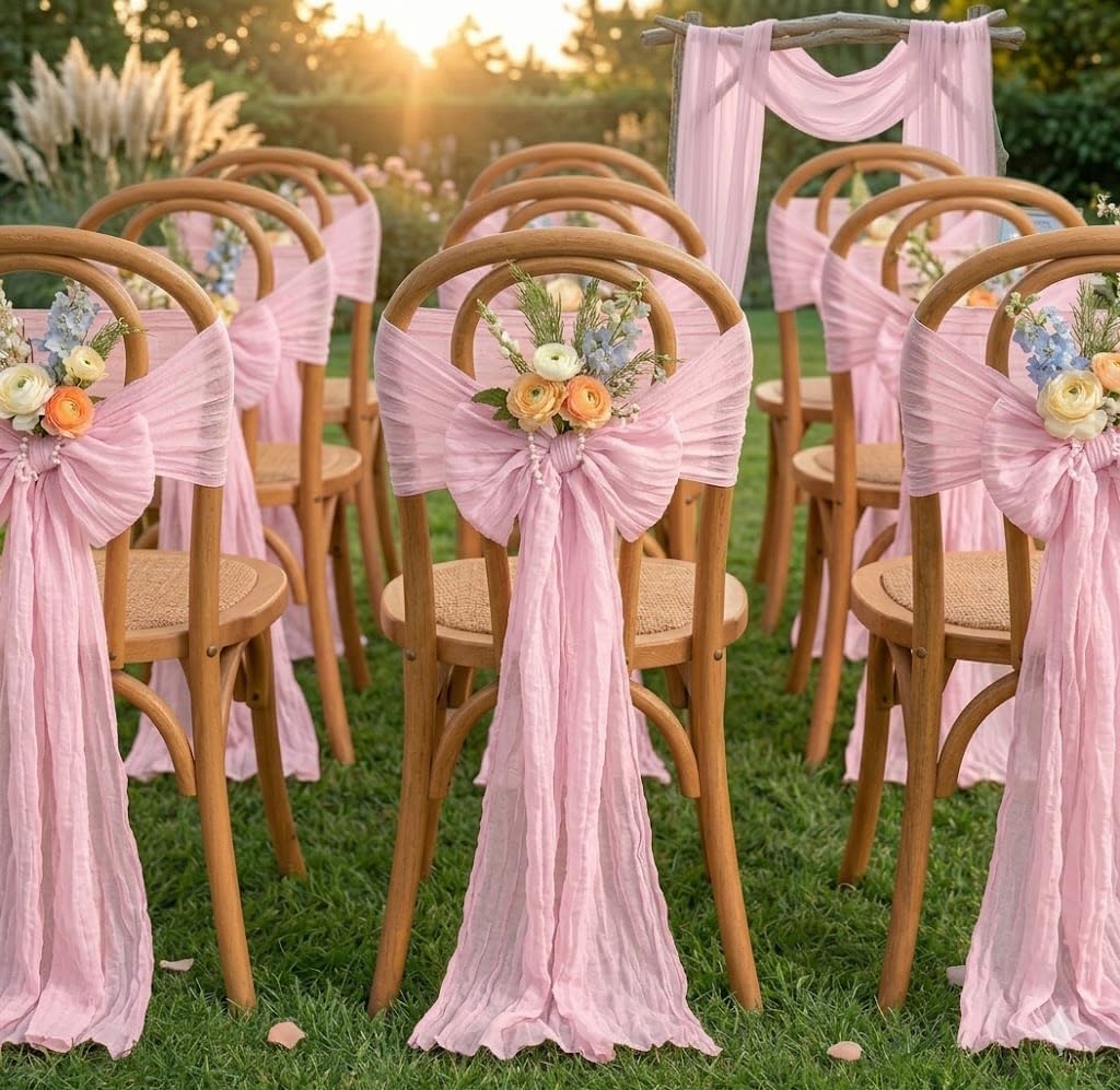 10 Pack Light Pink Cheesecloth Table Runner 22X120 Inch Boho Gauze Table Runner, Rustic Sheer Cheese Cloth Fabric Table Runners for Parties, Baby Shower, Birthday and Weddings