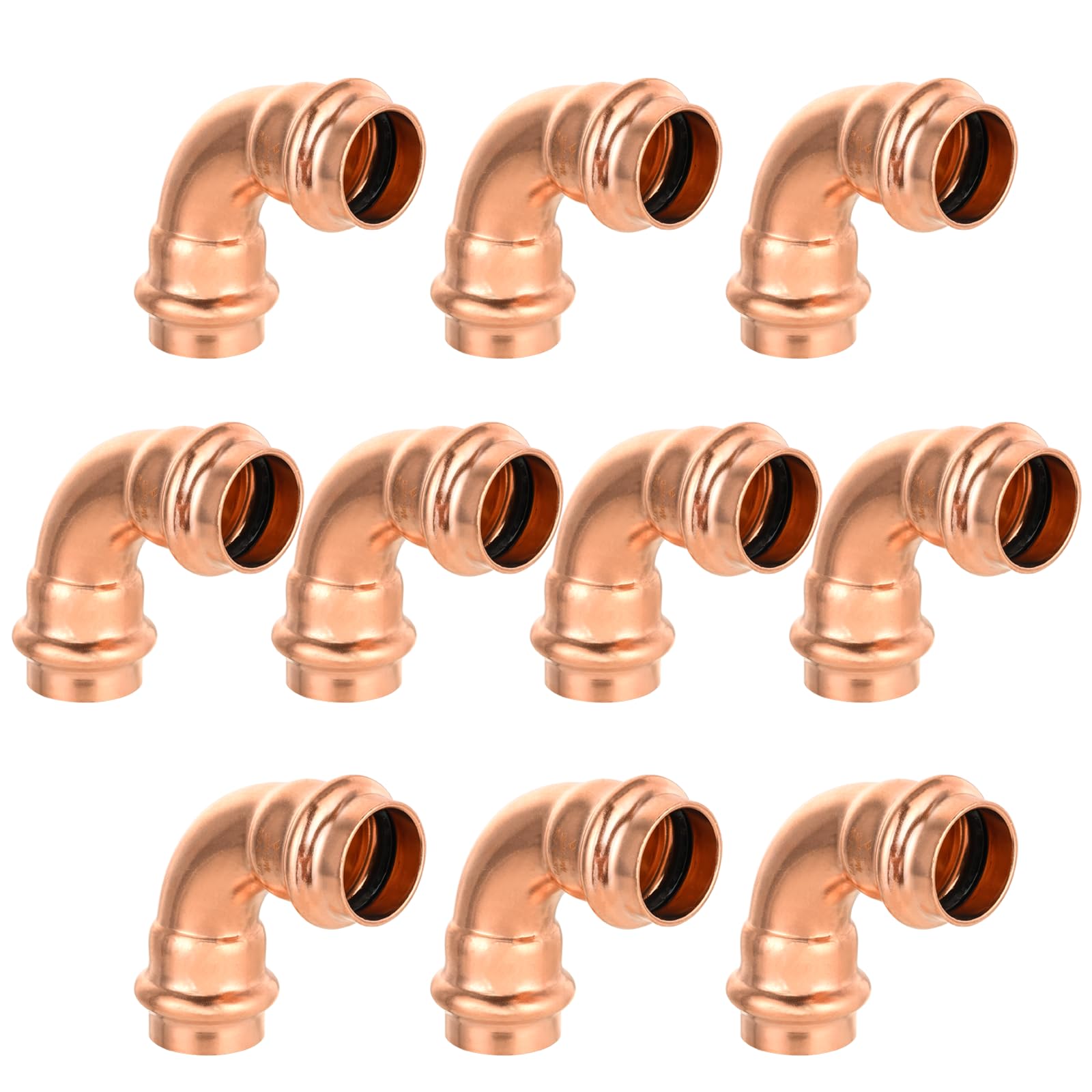 Paquete de 10 Codos de presión de Cobre GUOFIS, 3/4" x 3/4", Accesorios de Codo de 90° para conexión de Tubos de Cobre con Tope (PRESS005)