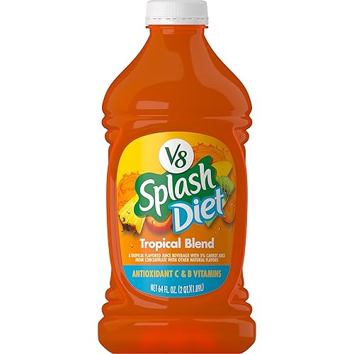 V8 Splash Diet, bebida de jugo dietético de mezcla tropical, botella de 64 onzas líquidas